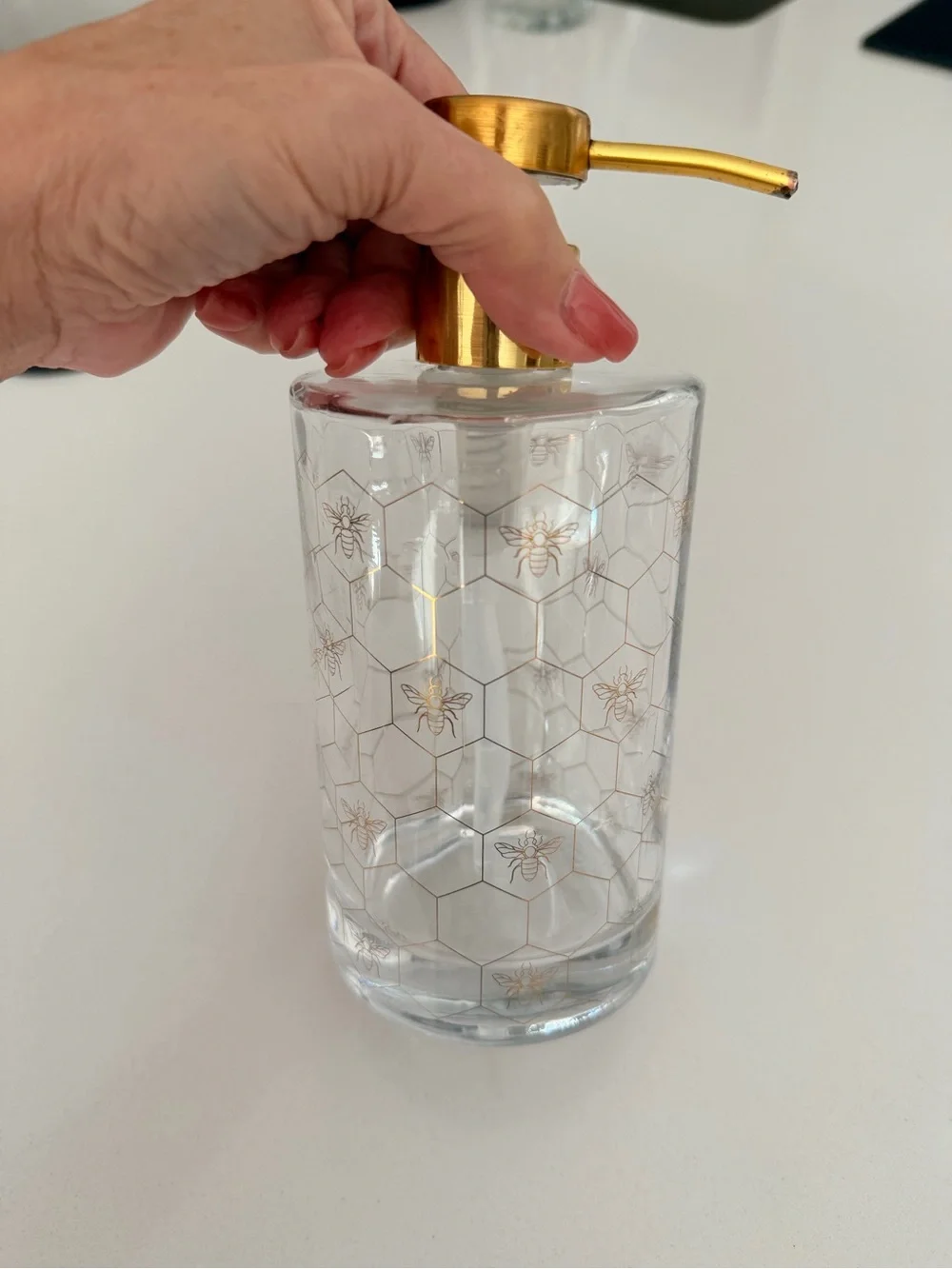 Williams Sonoma honeycomb Glass Soap Dispenser with Gold Pump